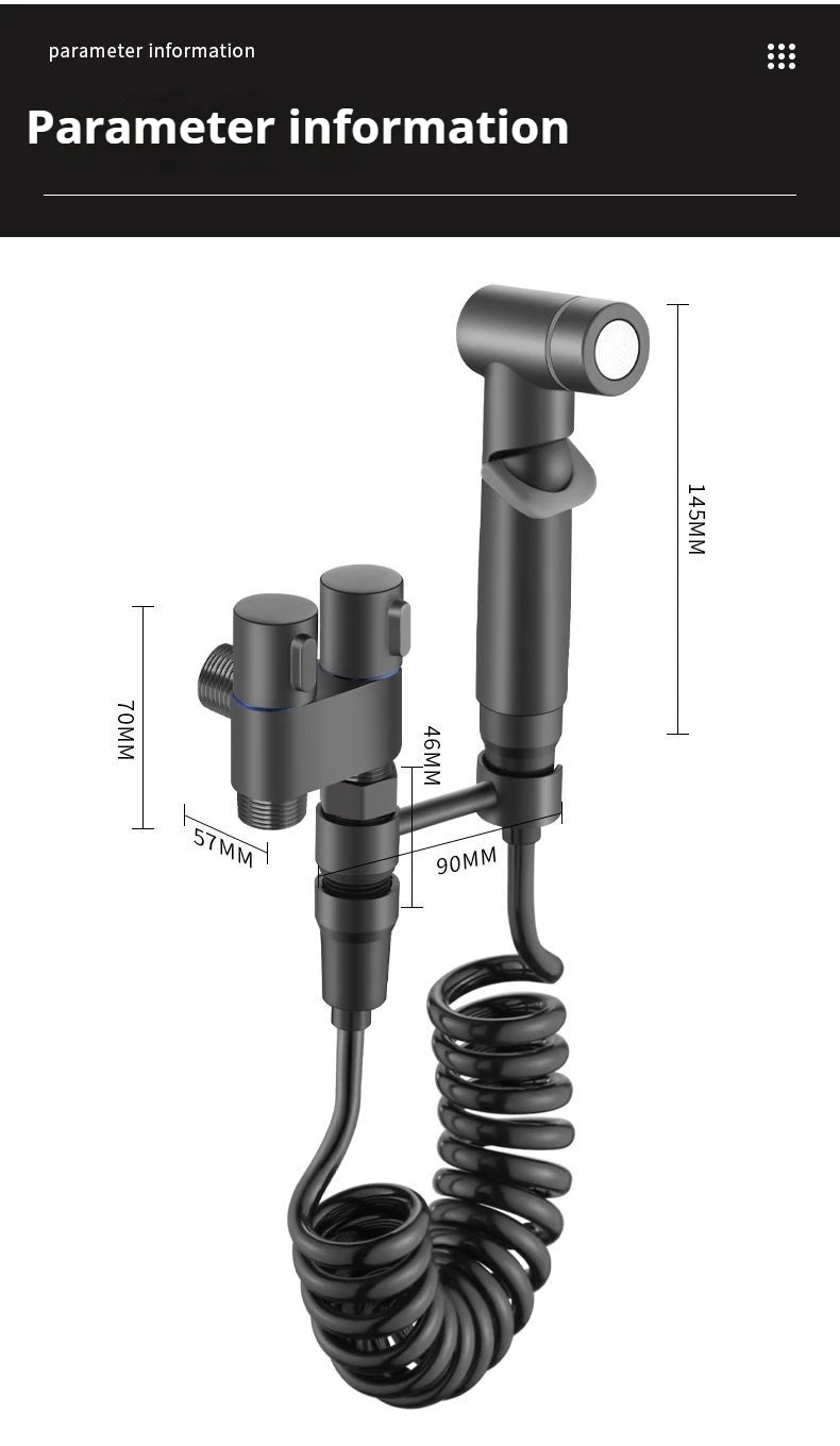 Stainless steel household toilet spray gun,handheld bidet sprayer,double outlet angle valve, pressurized nozzle,flushing device
