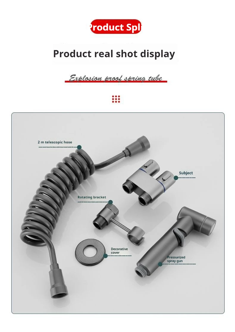 Stainless steel household toilet spray gun,handheld bidet sprayer,double outlet angle valve, pressurized nozzle,flushing device