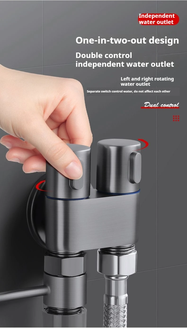 Stainless steel household toilet spray gun,handheld bidet sprayer,double outlet angle valve, pressurized nozzle,flushing device