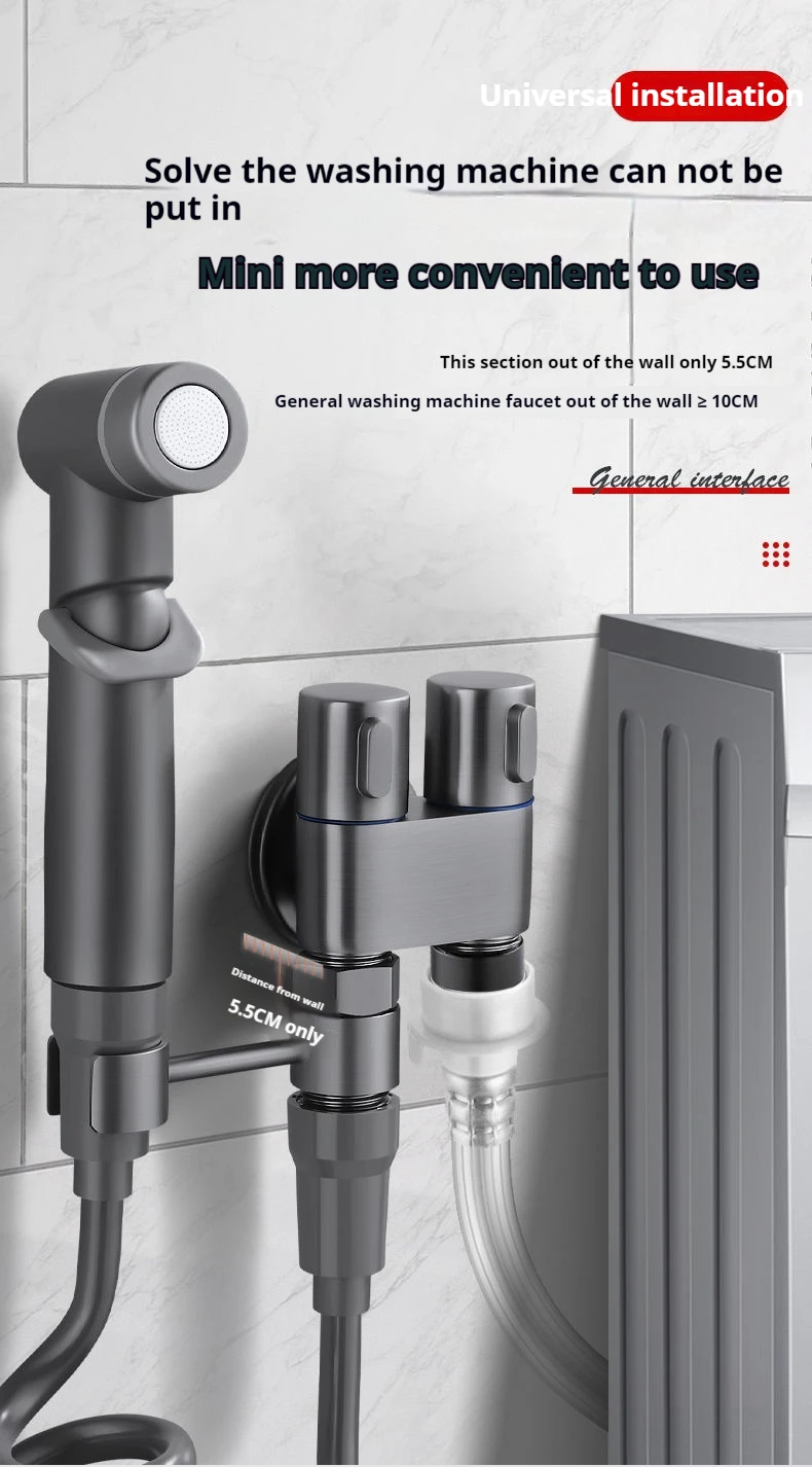 Stainless steel household toilet spray gun,handheld bidet sprayer,double outlet angle valve, pressurized nozzle,flushing device