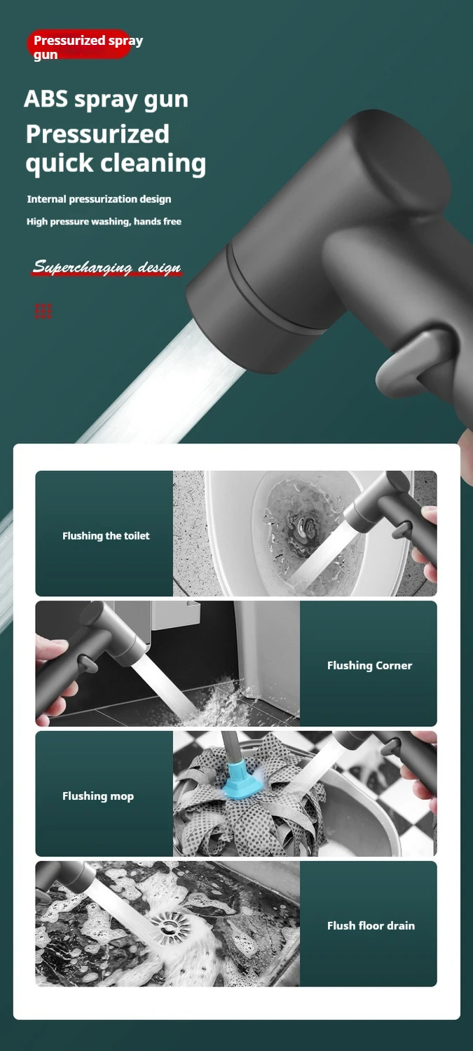 Stainless steel household toilet spray gun,handheld bidet sprayer,double outlet angle valve, pressurized nozzle,flushing device