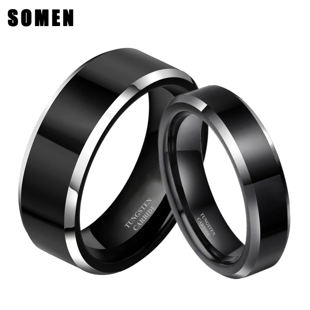 Somen 8mm 6mm Women Men Black Tungsten Carbide Ring Wedding Band Promise Marriage Couples Rings Set Fashion Alliance Jewelry