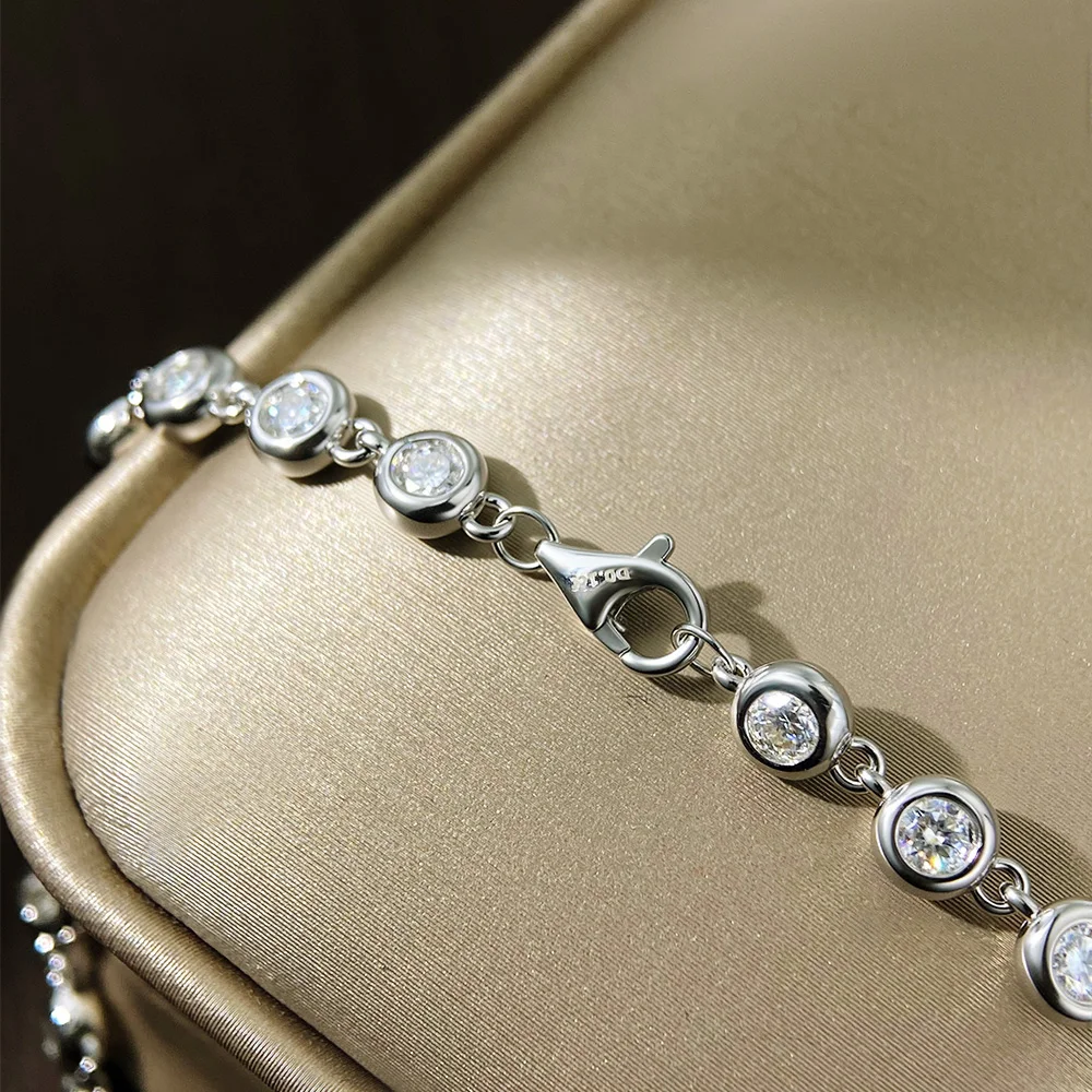 KNOBSPIN 3mm Moissanite Tennis Bracelet GRA Certified s925 Sterling Sliver Dainty Bezel Bracelets for Women Man Wedding Jewelry