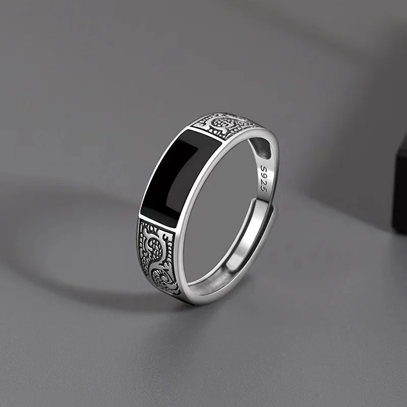 925 Sterling Silver Men's Ring High Quality Luxury Black Gem for Men Wedding Fine Jewelry Accessories Party Gifts