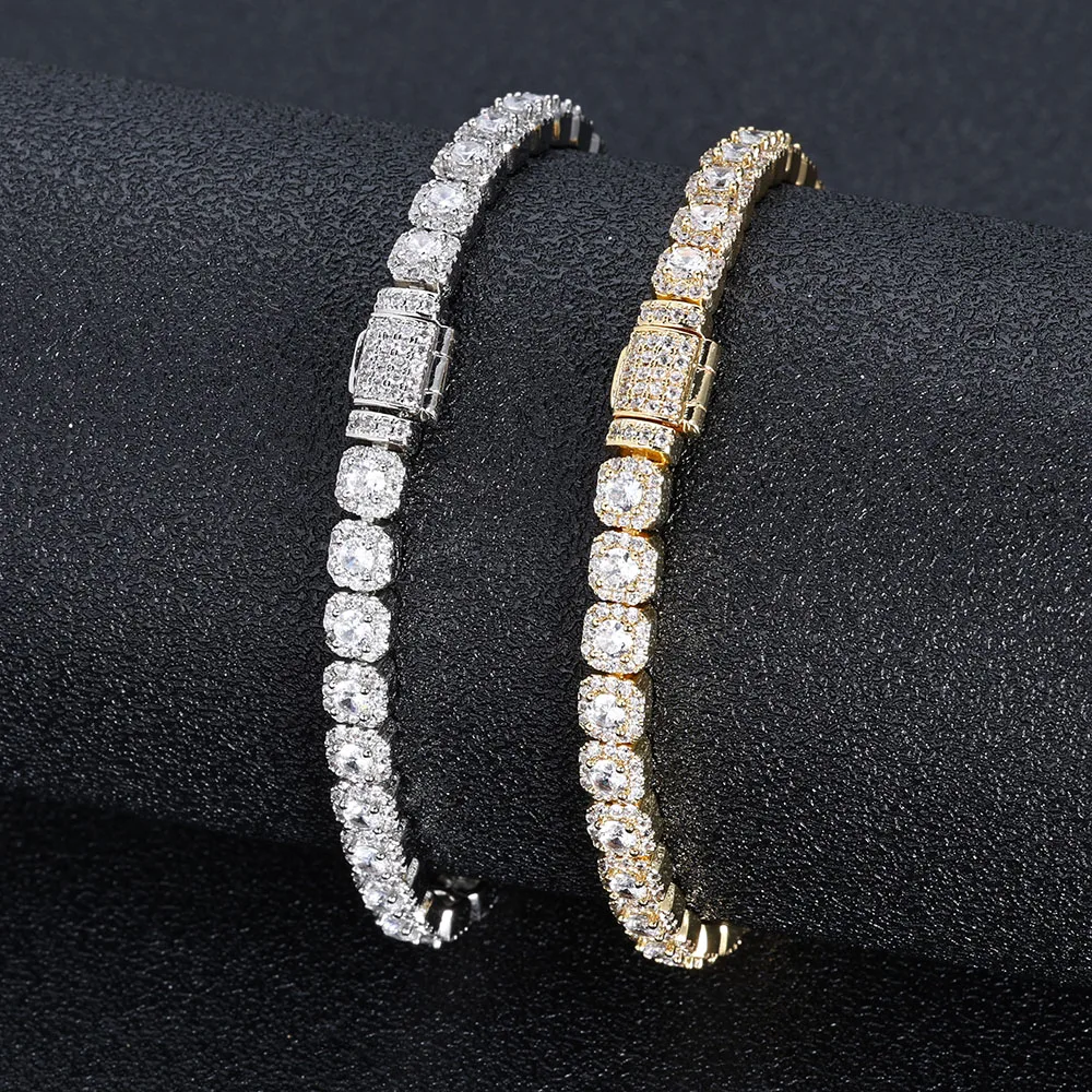 5mm Iced Tennis Chain Bracelet Bling Zircon Cluster Diamond 18k Gold Plated Bracelet for Women Men Hip Hop Jewelry