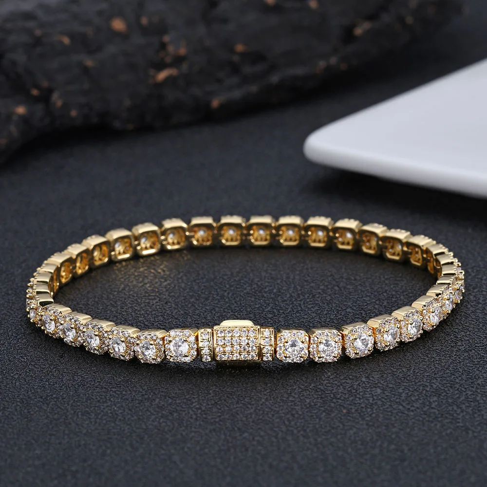 5mm Iced Tennis Chain Bracelet Bling Zircon Cluster Diamond 18k Gold Plated Bracelet for Women Men Hip Hop Jewelry