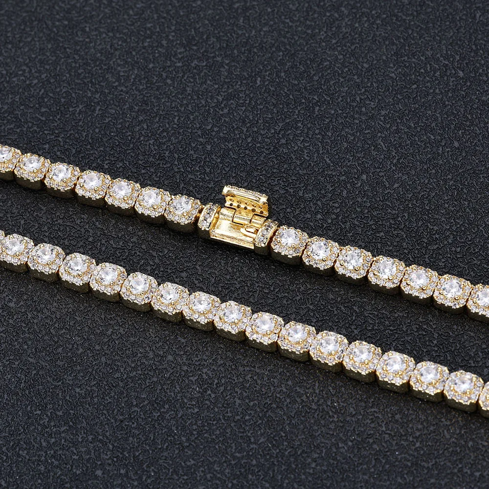 5mm Iced Tennis Chain Bracelet Bling Zircon Cluster Diamond 18k Gold Plated Bracelet for Women Men Hip Hop Jewelry