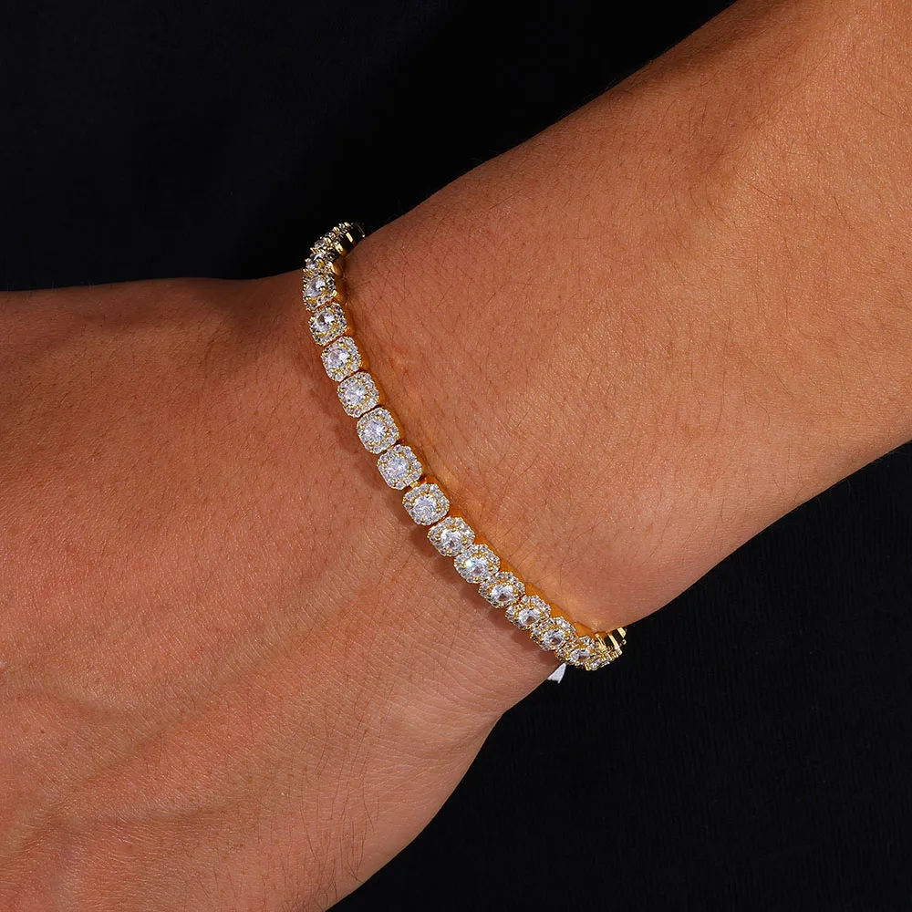 5mm Iced Tennis Chain Bracelet Bling Zircon Cluster Diamond 18k Gold Plated Bracelet for Women Men Hip Hop Jewelry