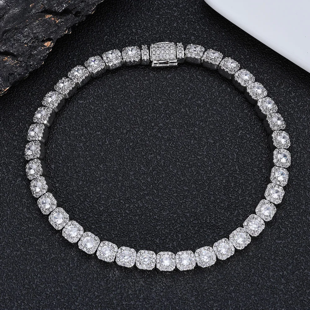 5mm Iced Tennis Chain Bracelet Bling Zircon Cluster Diamond 18k Gold Plated Bracelet for Women Men Hip Hop Jewelry