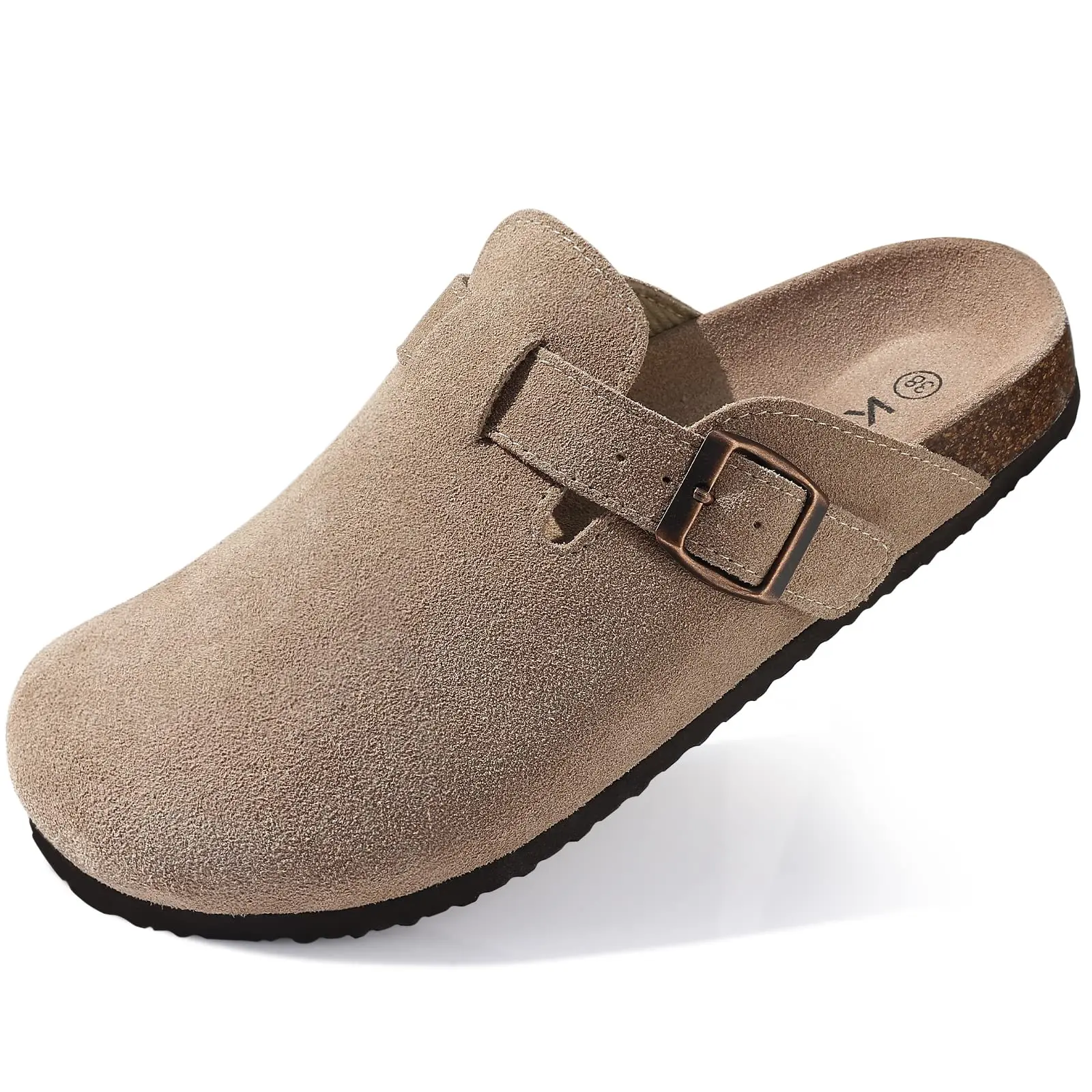 Kidmi New Faux Suede Clogs for Women Men Clogs Soft Cork Footbed Mules Comfort Potato Shoes with Arch Support Beach Sandals