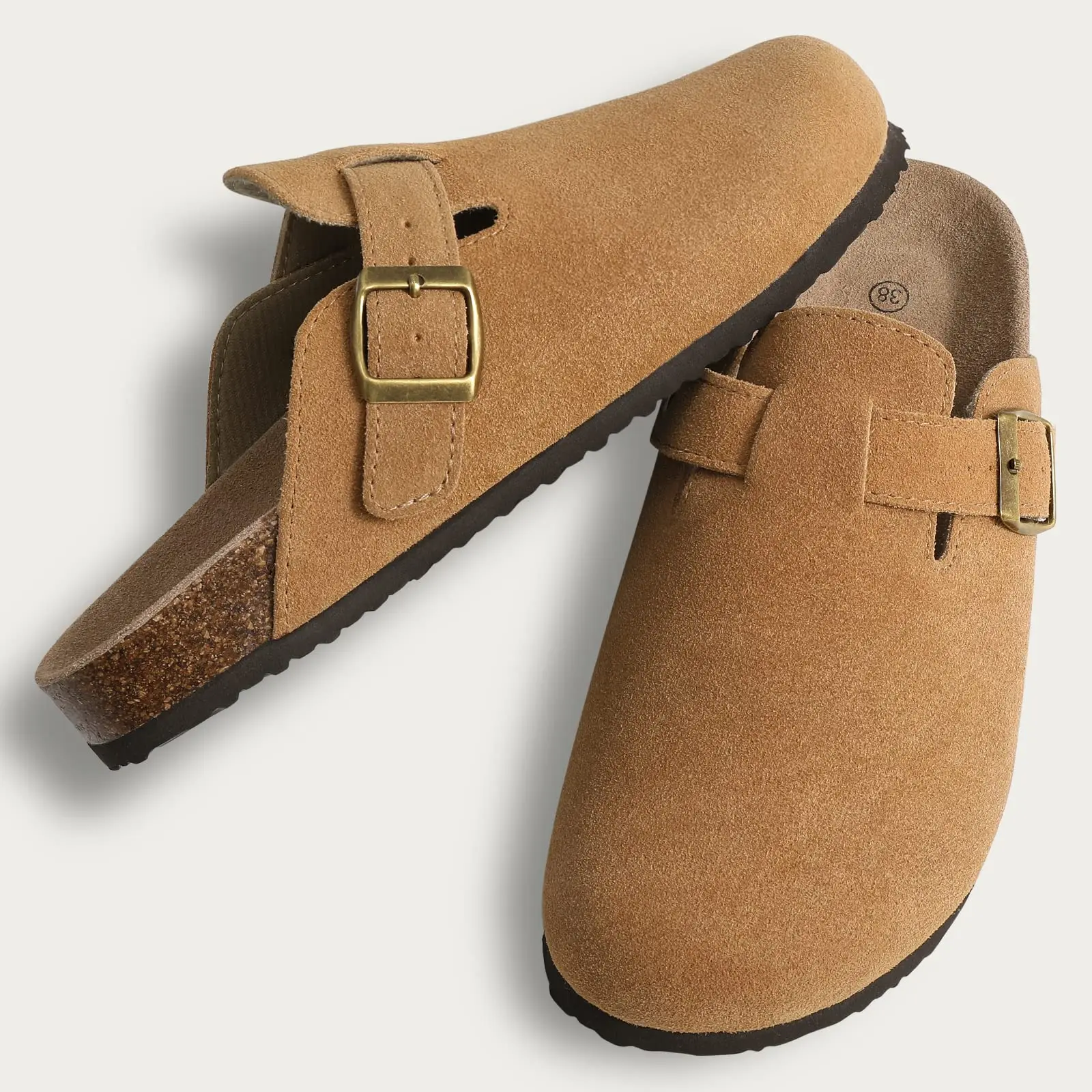Kidmi New Faux Suede Clogs for Women Men Clogs Soft Cork Footbed Mules Comfort Potato Shoes with Arch Support Beach Sandals