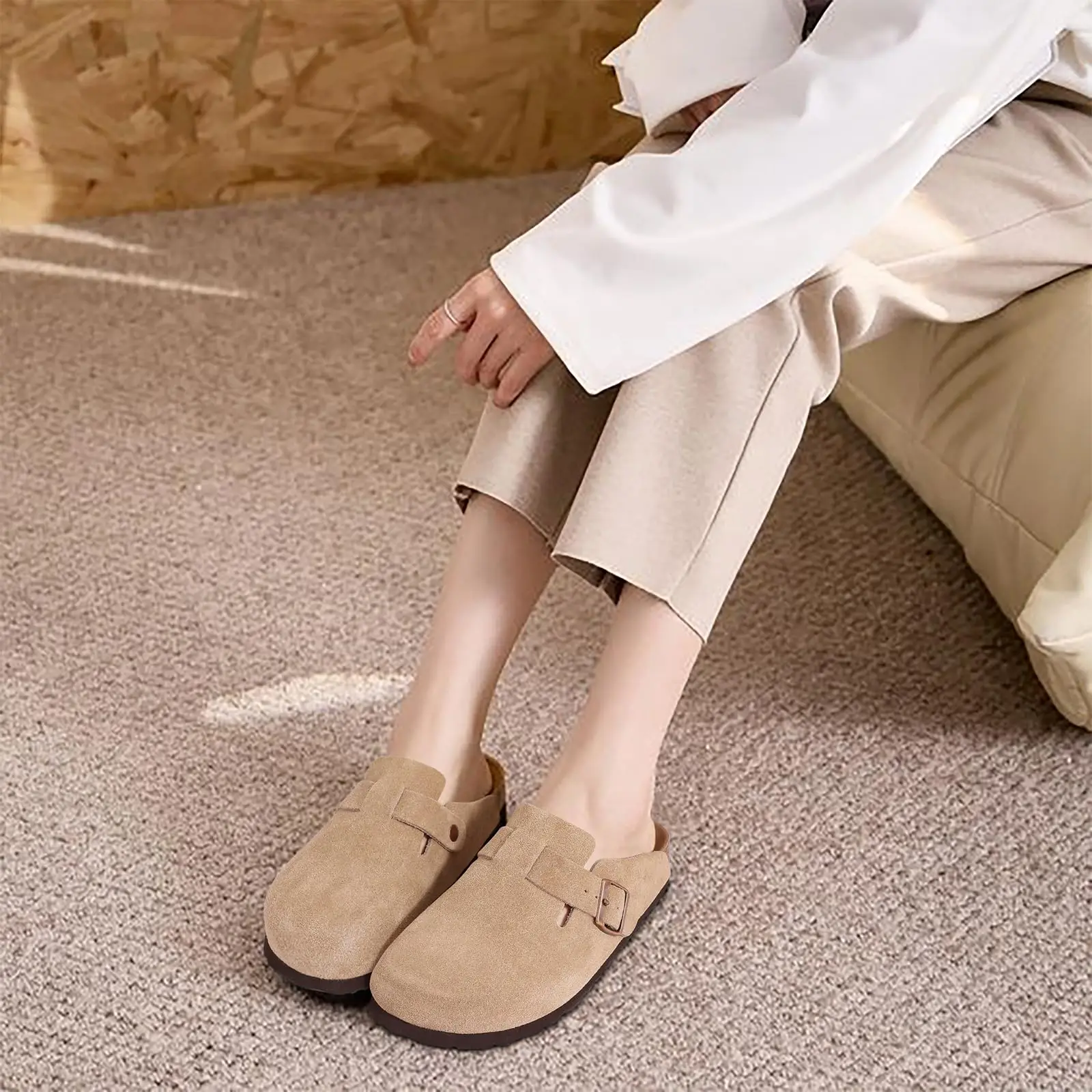Kidmi New Faux Suede Clogs for Women Men Clogs Soft Cork Footbed Mules Comfort Potato Shoes with Arch Support Beach Sandals