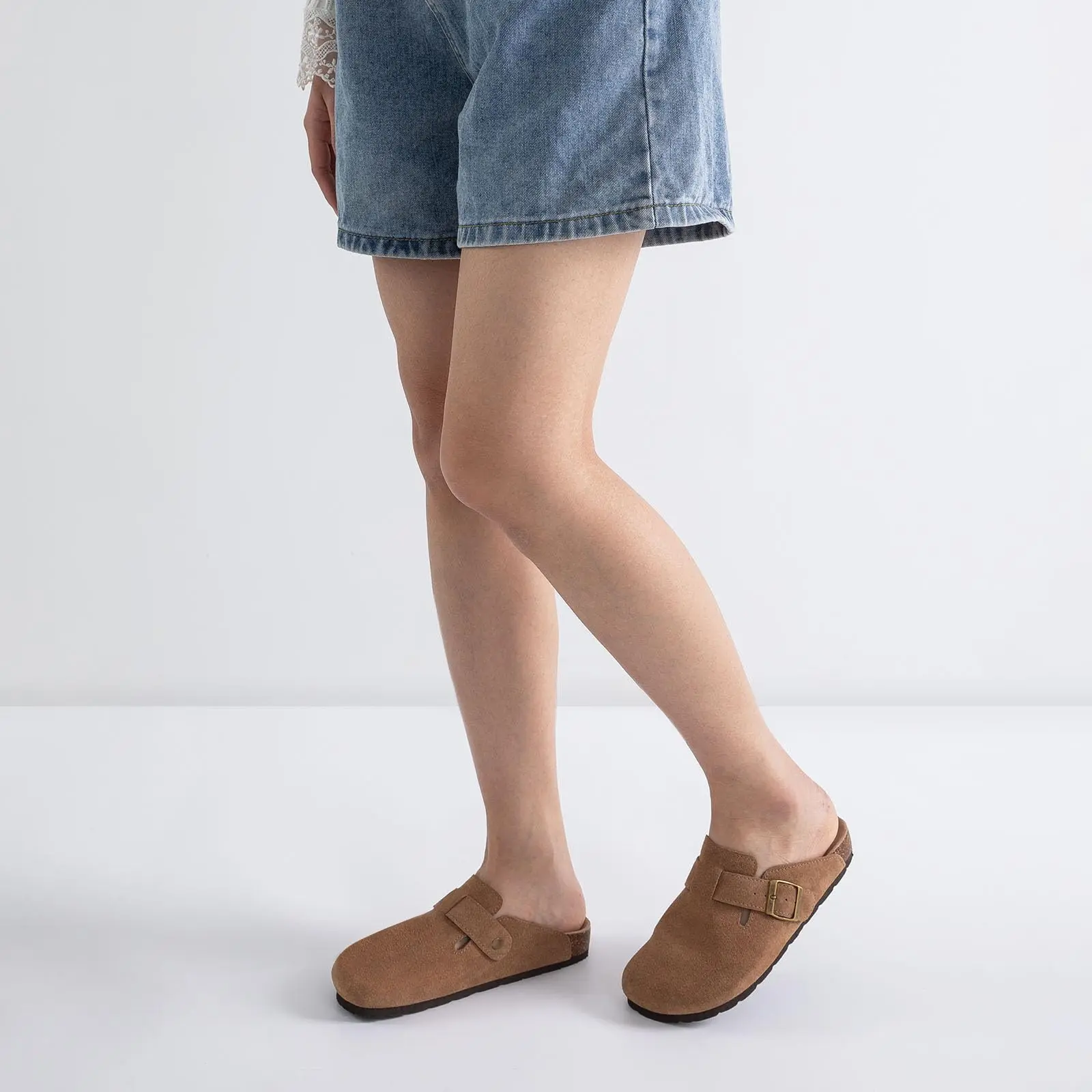 Kidmi New Faux Suede Clogs for Women Men Clogs Soft Cork Footbed Mules Comfort Potato Shoes with Arch Support Beach Sandals