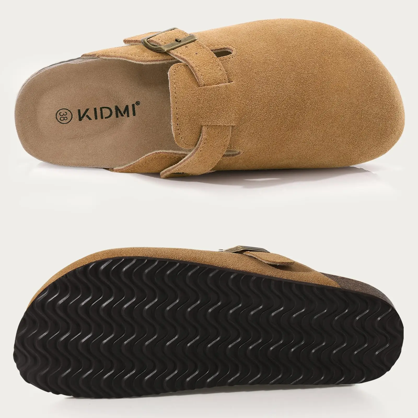 Kidmi New Faux Suede Clogs for Women Men Clogs Soft Cork Footbed Mules Comfort Potato Shoes with Arch Support Beach Sandals