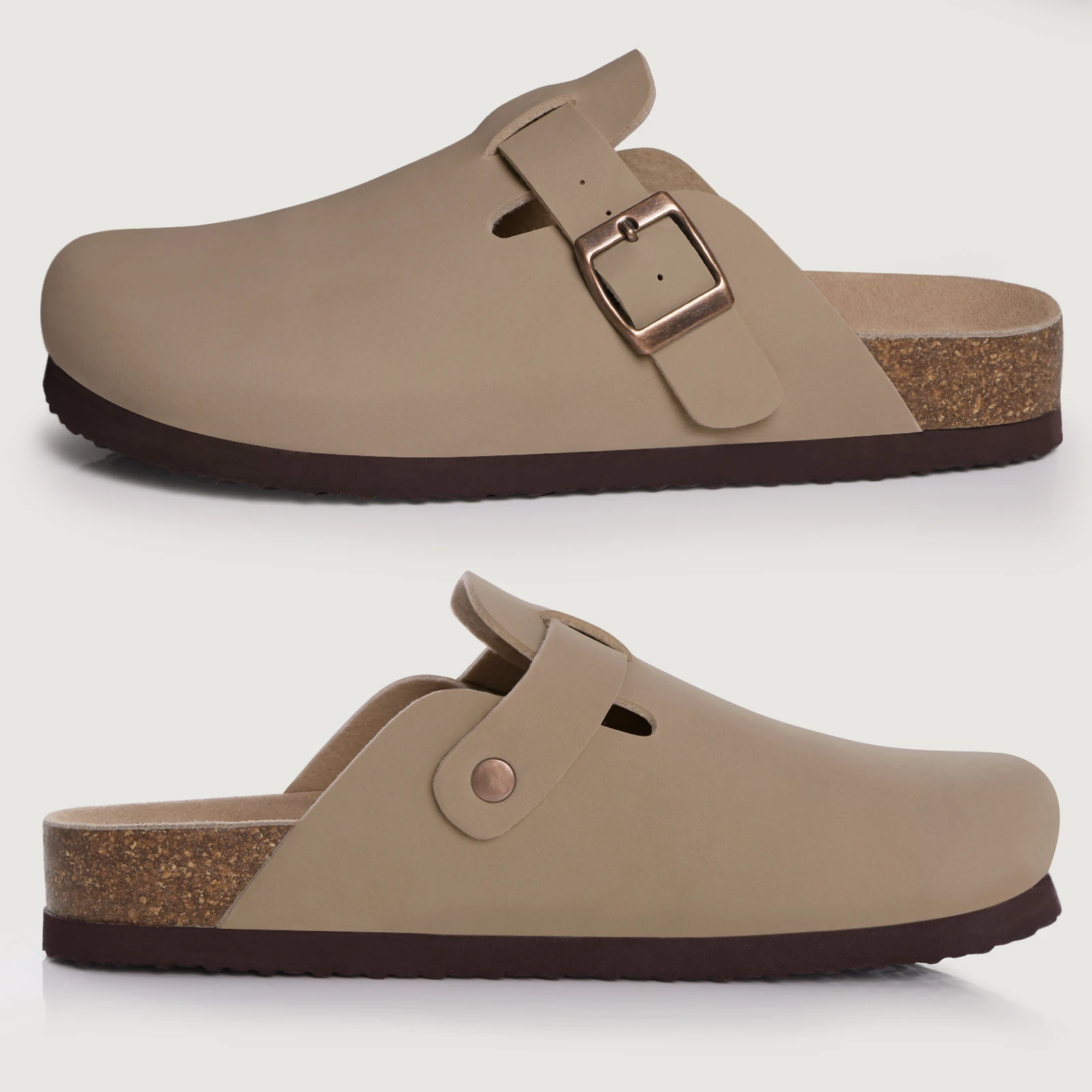 Kidmi New Faux Suede Clogs for Women Men Clogs Soft Cork Footbed Mules Comfort Potato Shoes with Arch Support Beach Sandals