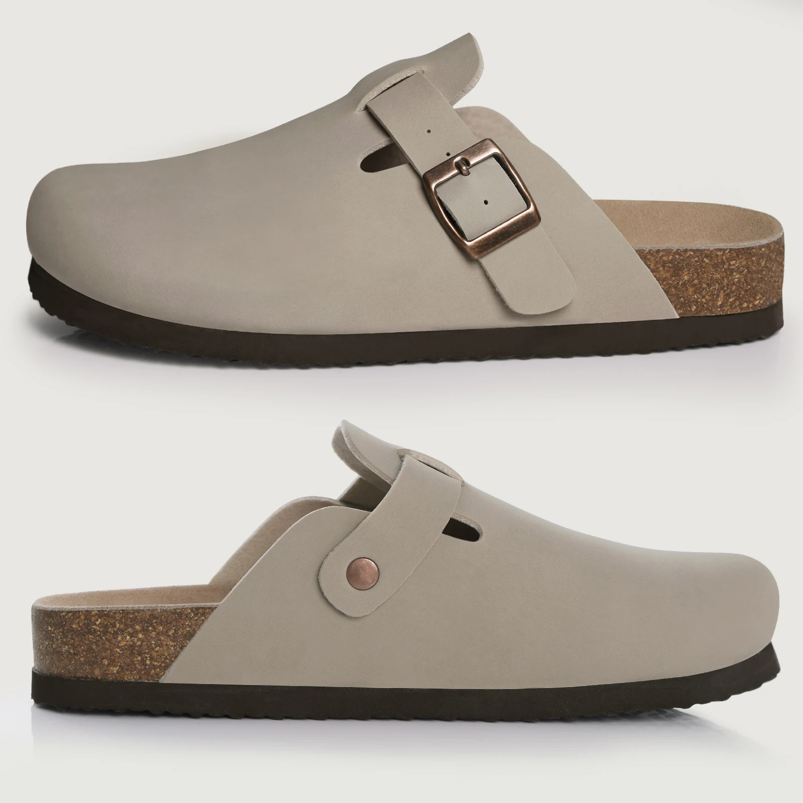 Kidmi New Faux Suede Clogs for Women Men Clogs Soft Cork Footbed Mules Comfort Potato Shoes with Arch Support Beach Sandals
