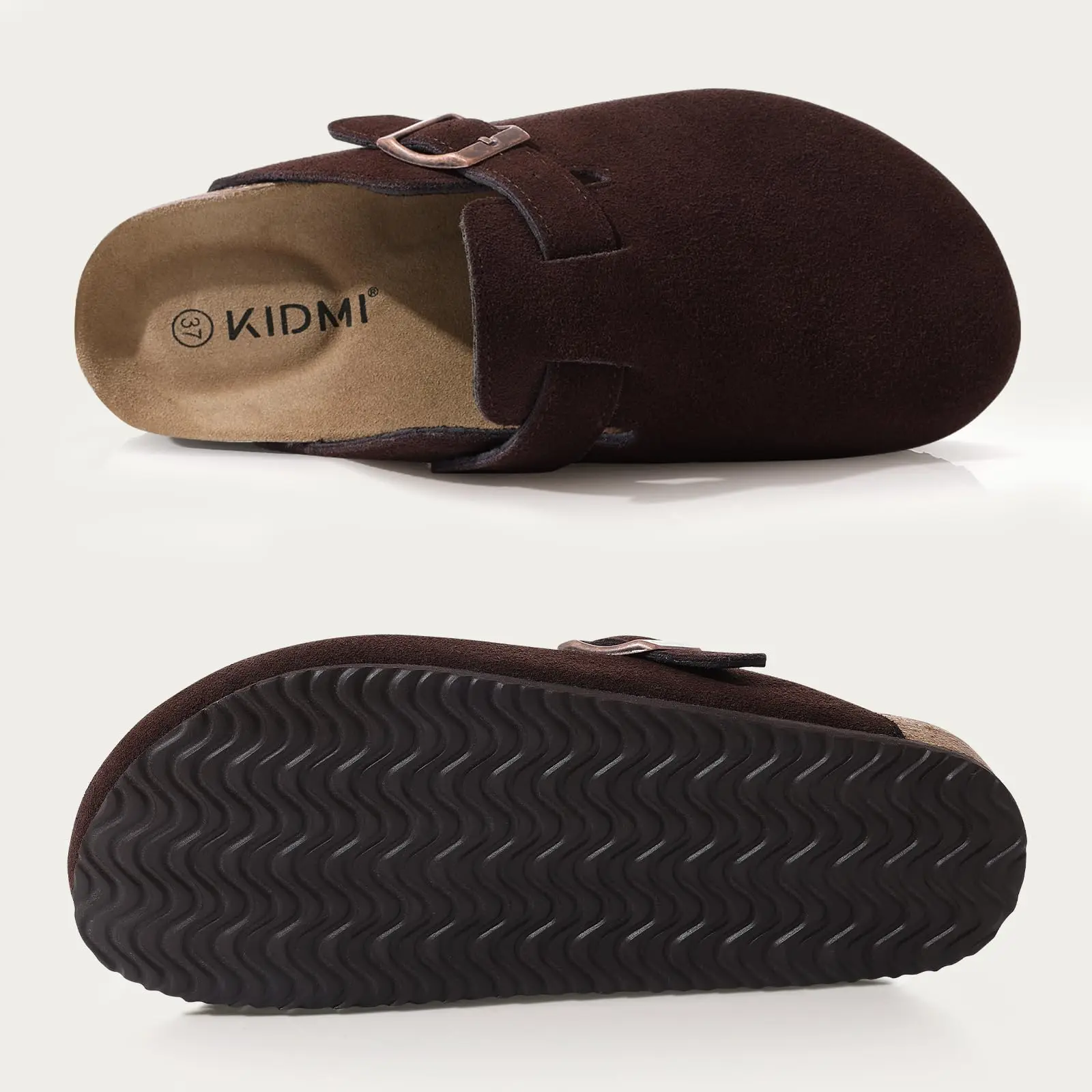 Kidmi New Faux Suede Clogs for Women Men Clogs Soft Cork Footbed Mules Comfort Potato Shoes with Arch Support Beach Sandals