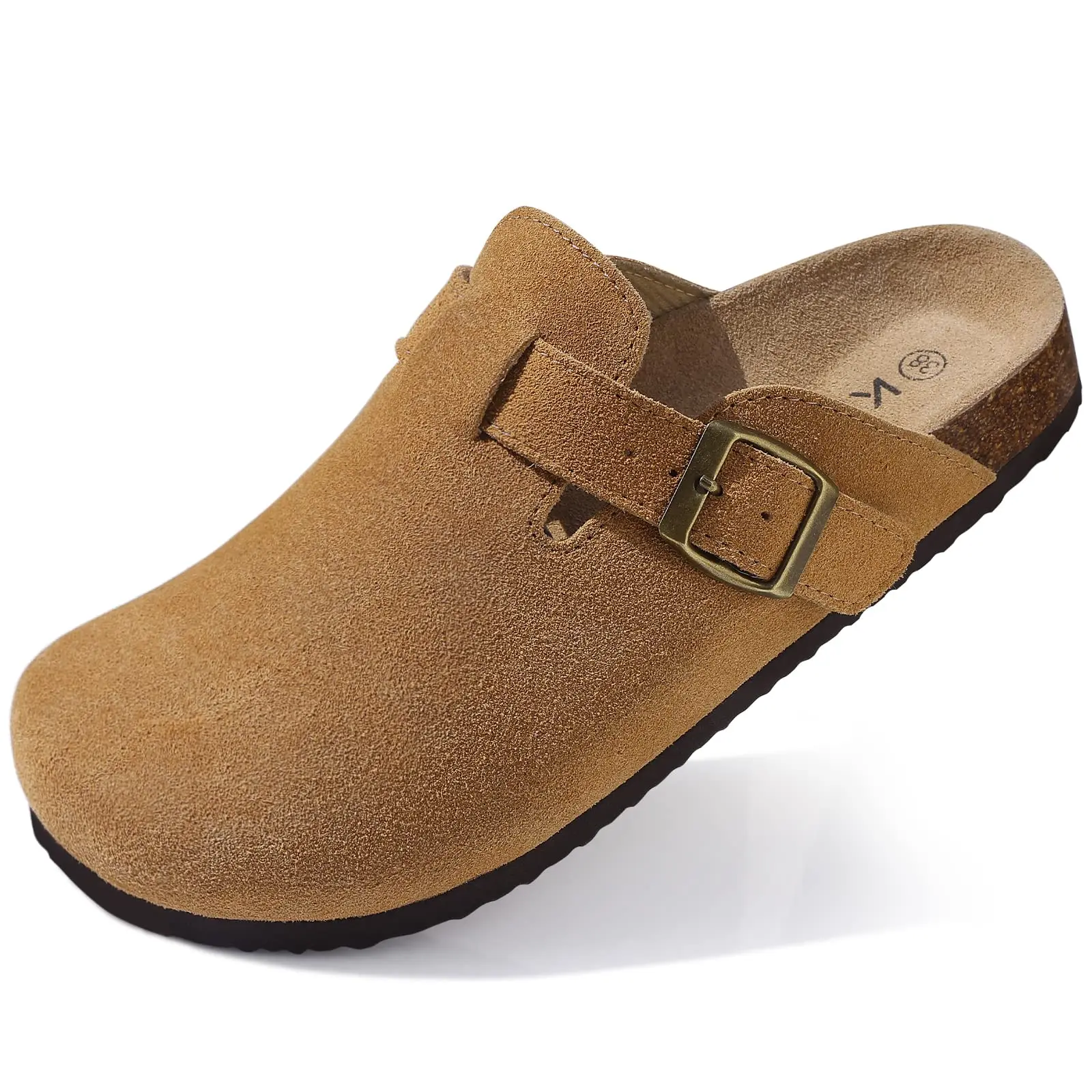 Kidmi New Faux Suede Clogs for Women Men Clogs Soft Cork Footbed Mules Comfort Potato Shoes with Arch Support Beach Sandals
