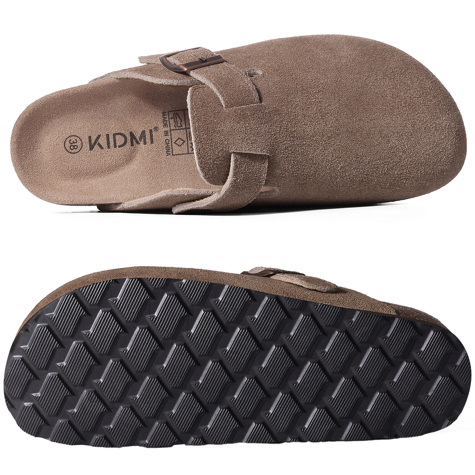 Kidmi New Faux Suede Clogs for Women Men Clogs Soft Cork Footbed Mules Comfort Potato Shoes with Arch Support Beach Sandals