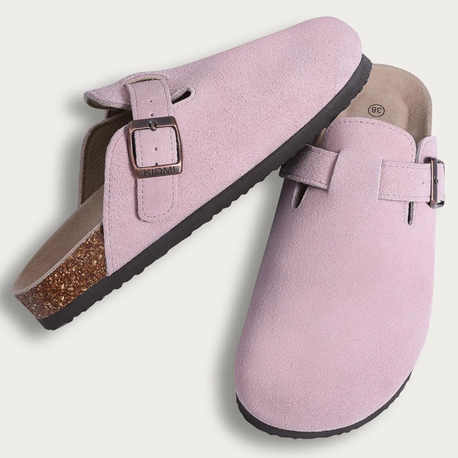 Kidmi New Faux Suede Clogs for Women Men Clogs Soft Cork Footbed Mules Comfort Potato Shoes with Arch Support Beach Sandals