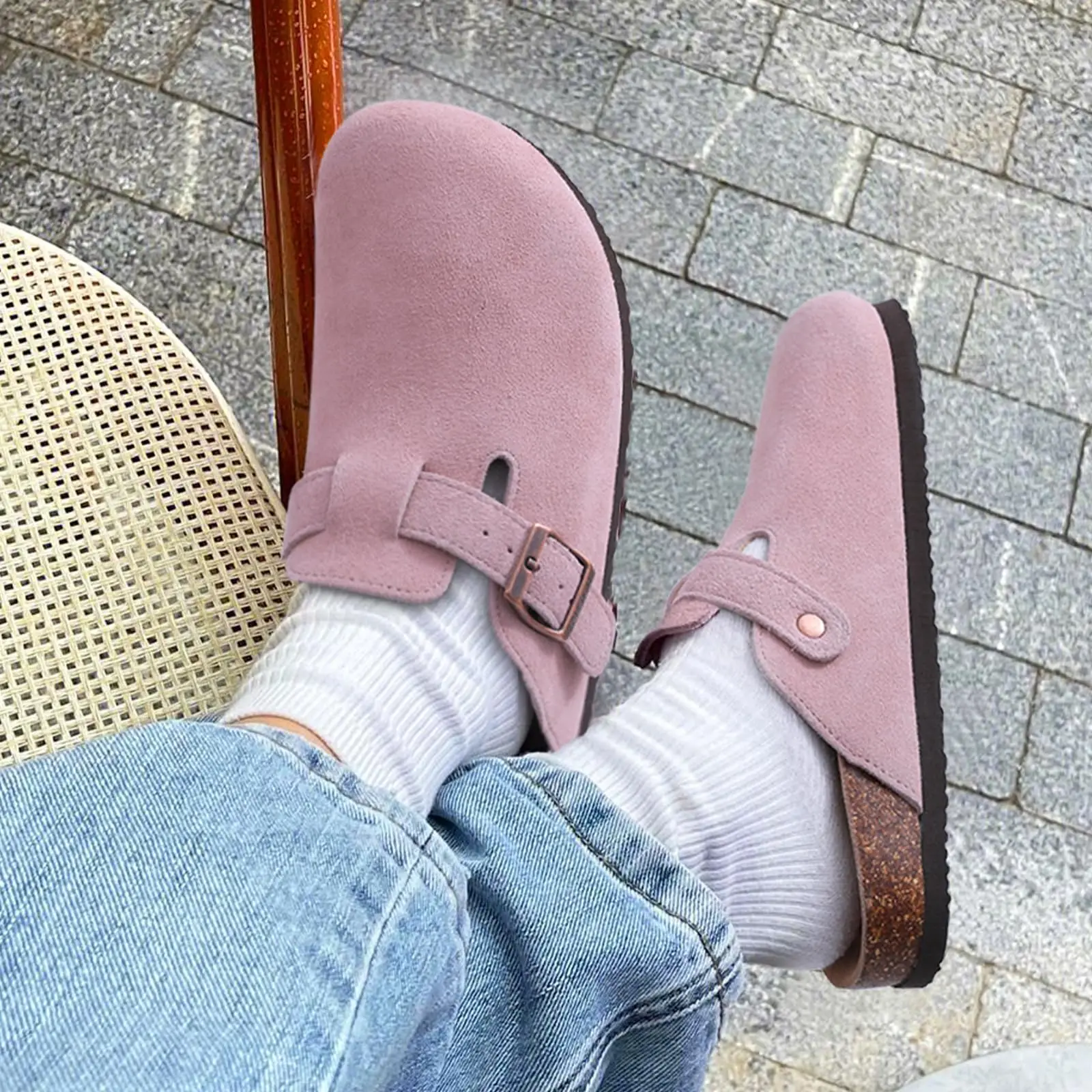 Kidmi New Faux Suede Clogs for Women Men Clogs Soft Cork Footbed Mules Comfort Potato Shoes with Arch Support Beach Sandals