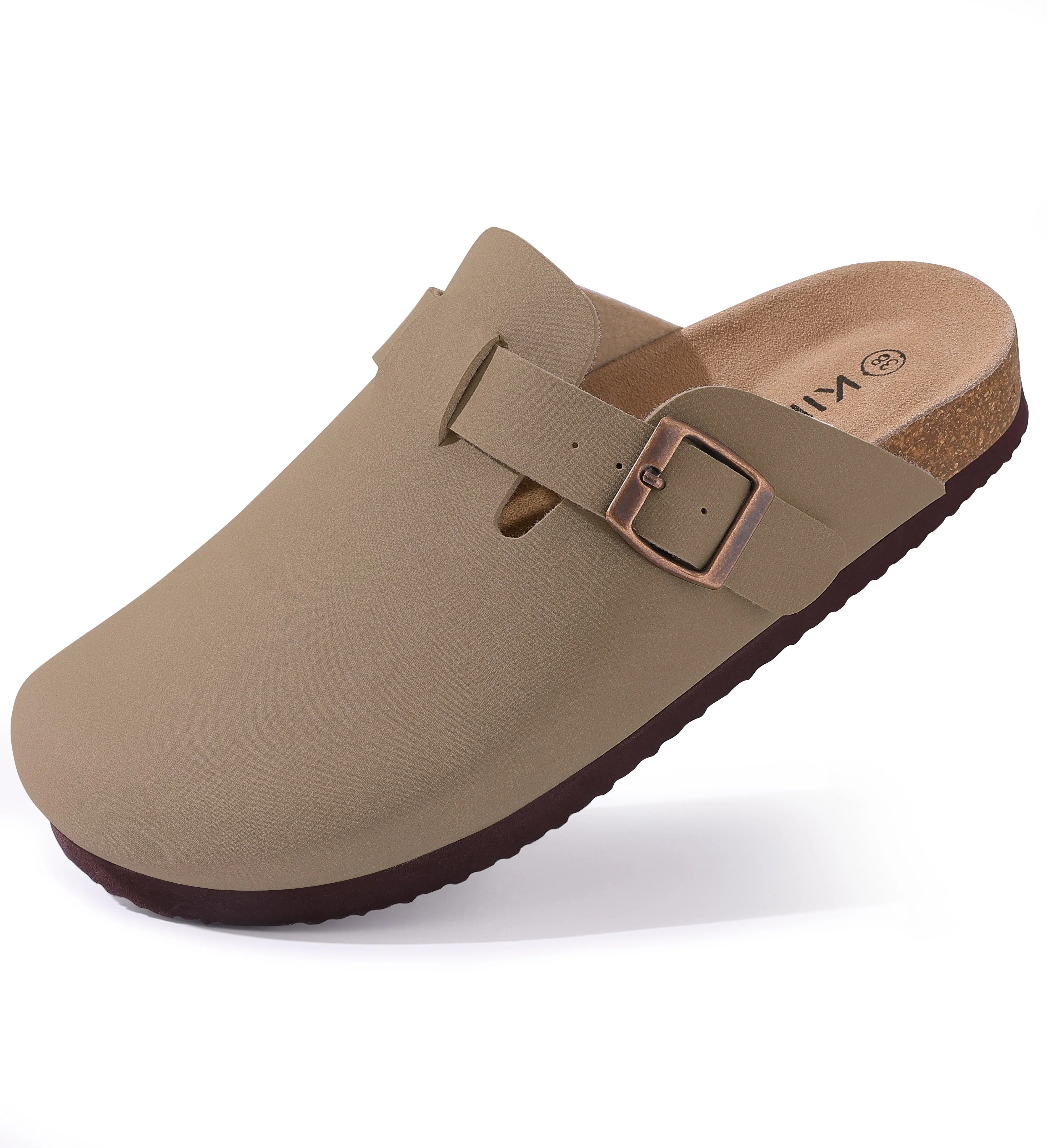 Kidmi New Faux Suede Clogs for Women Men Clogs Soft Cork Footbed Mules Comfort Potato Shoes with Arch Support Beach Sandals