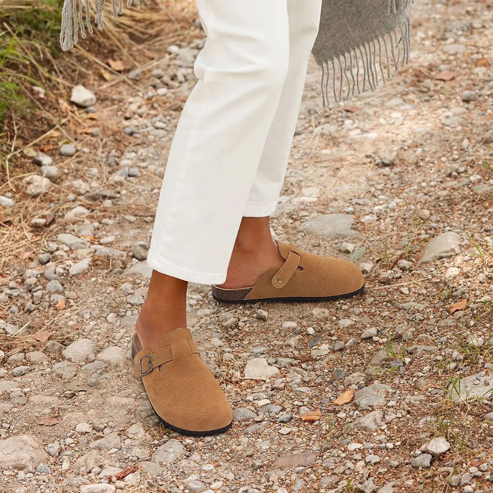 Kidmi New Faux Suede Clogs for Women Men Clogs Soft Cork Footbed Mules Comfort Potato Shoes with Arch Support Beach Sandals
