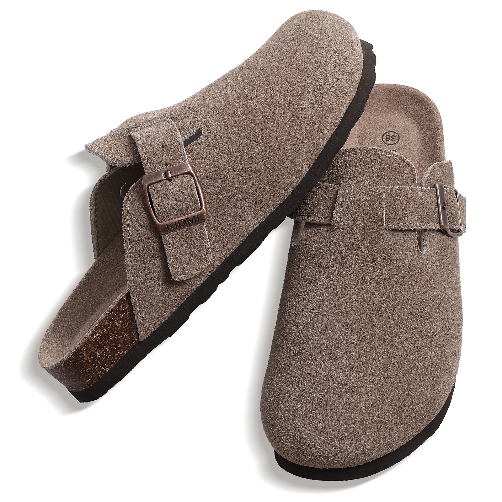Kidmi New Faux Suede Clogs for Women Men Clogs Soft Cork Footbed Mules Comfort Potato Shoes with Arch Support Beach Sandals