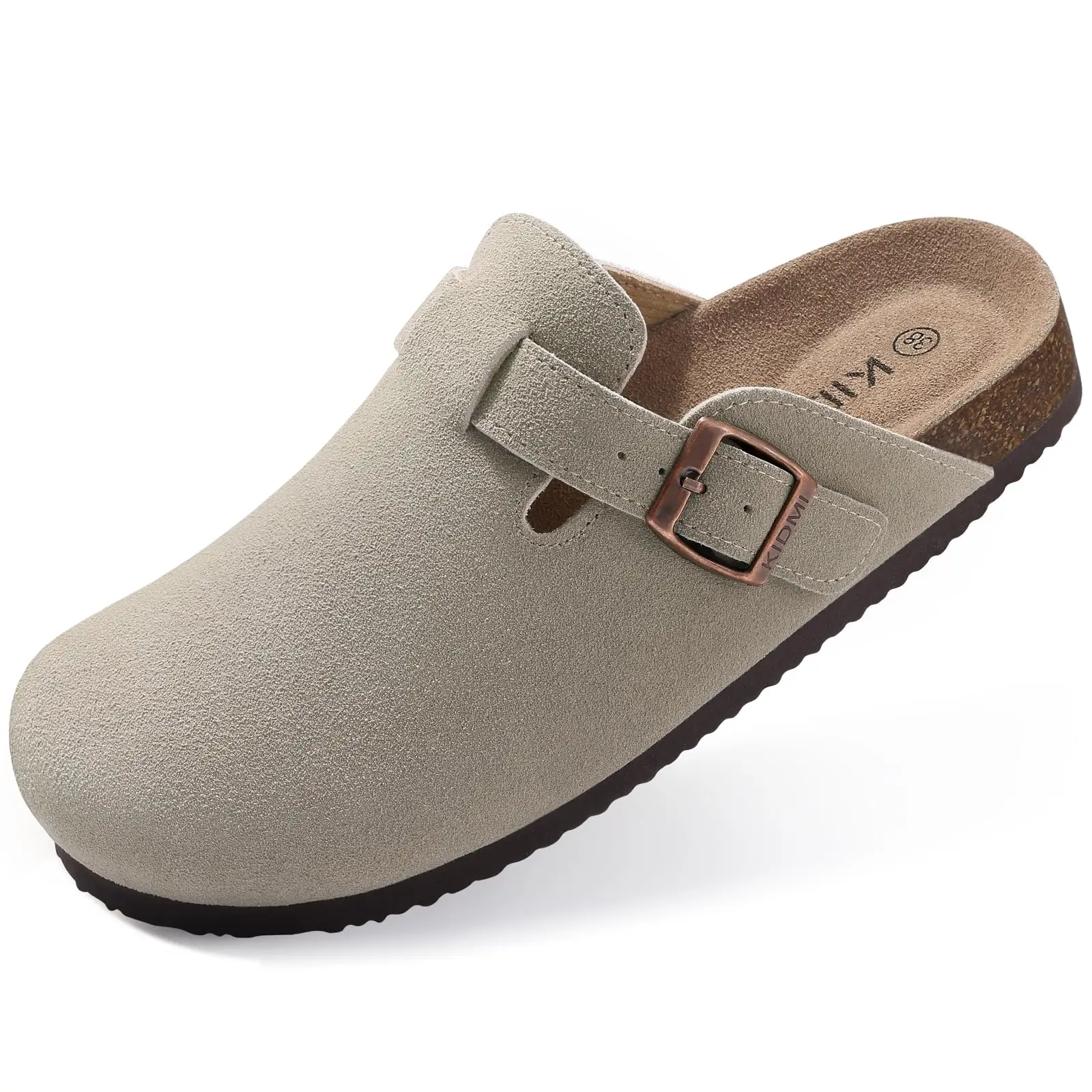 Kidmi New Faux Suede Clogs for Women Men Clogs Soft Cork Footbed Mules Comfort Potato Shoes with Arch Support Beach Sandals