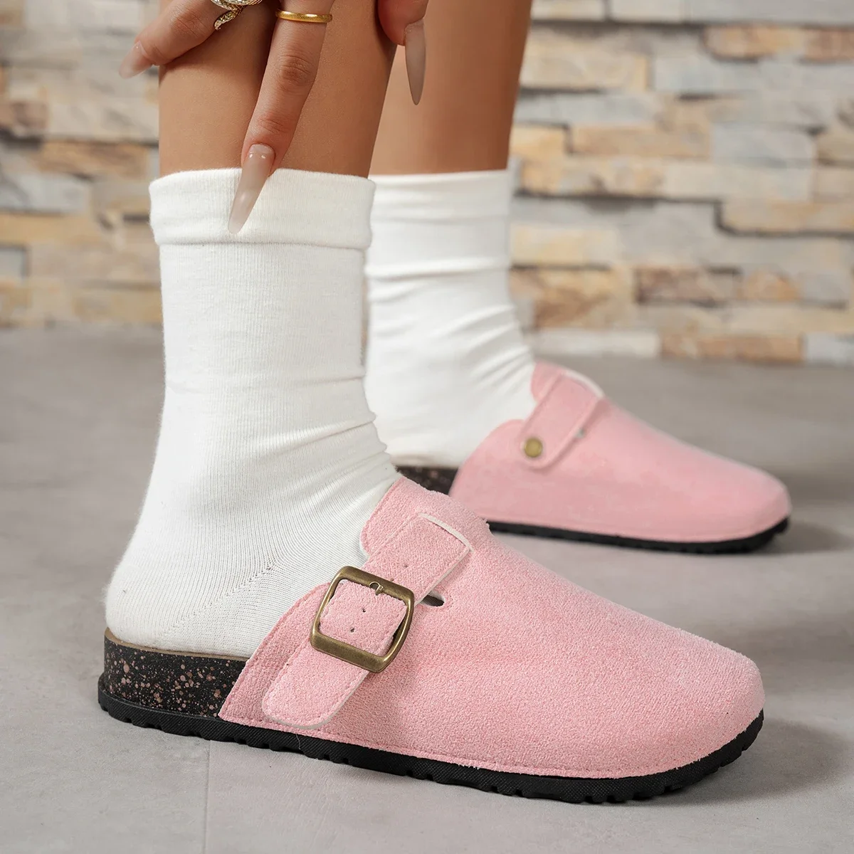 Large Size Retro Belt Buckle Slippers Fashionable Thick Bottom Round Toe Rubber Sole Easy Wear Outdoor Slippers for Adults
