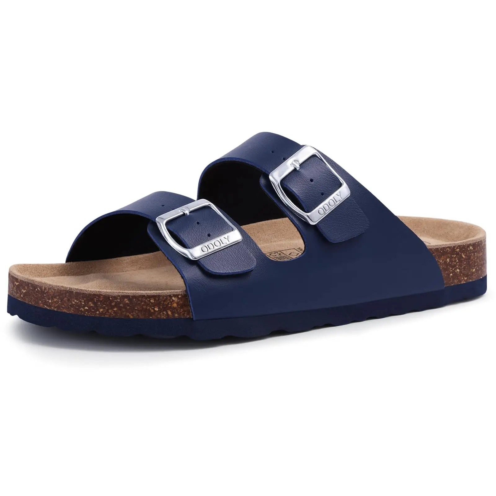 Comwarm Fashion Men Leather Sandals Summer Cork Footbed Slide Sandals Beach Sandals Unisex Brand Sandals with Adjustable Buckle
