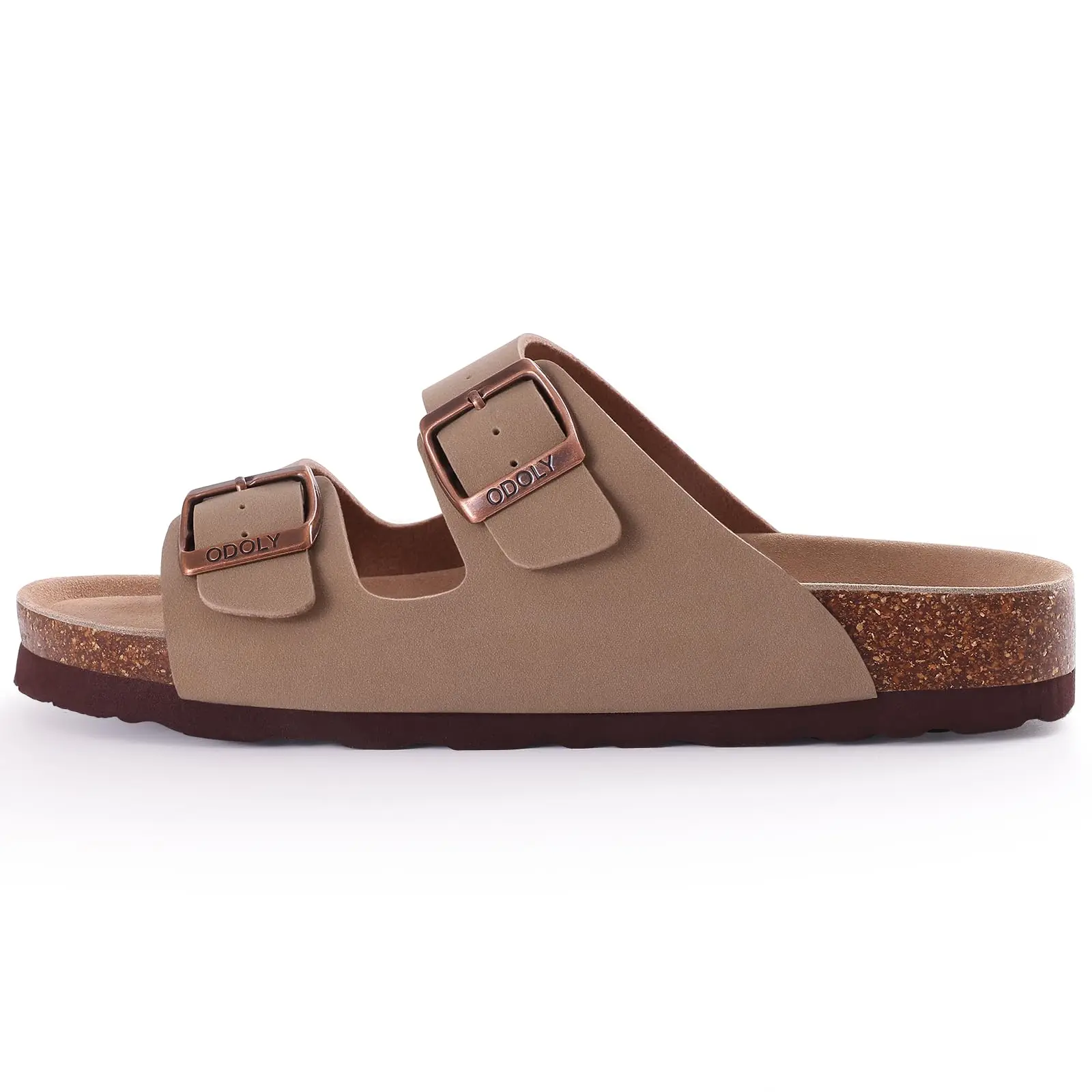 Comwarm Fashion Men Leather Sandals Summer Cork Footbed Slide Sandals Beach Sandals Unisex Brand Sandals with Adjustable Buckle