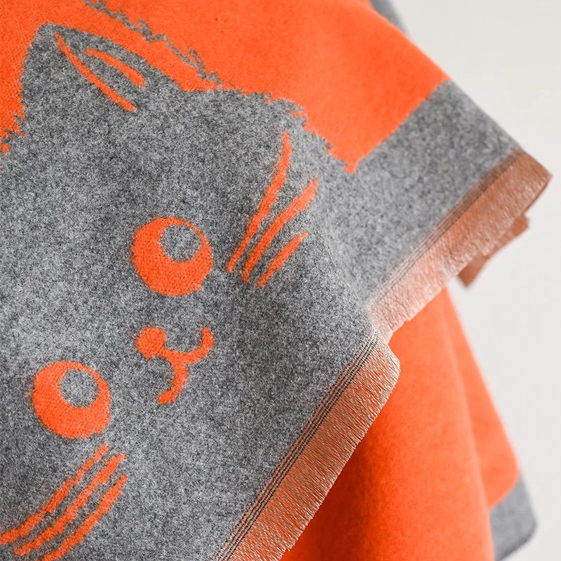 New Fashion Brand Cute Cat Ladies' Jacquard Pashmina Cashmere Scarf Winter Thick Warmth Shawl Coldproof Windproof Blanket Scarf