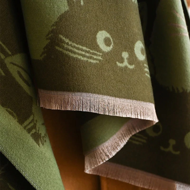 New Fashion Brand Cute Cat Ladies' Jacquard Pashmina Cashmere Scarf Winter Thick Warmth Shawl Coldproof Windproof Blanket Scarf