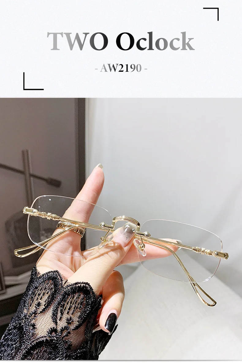 Luxury Photochromic Sunglasses Women Prescription Glasses Graduated Lenses Minus Anti Blue Computer Glasses Transparent Rimless