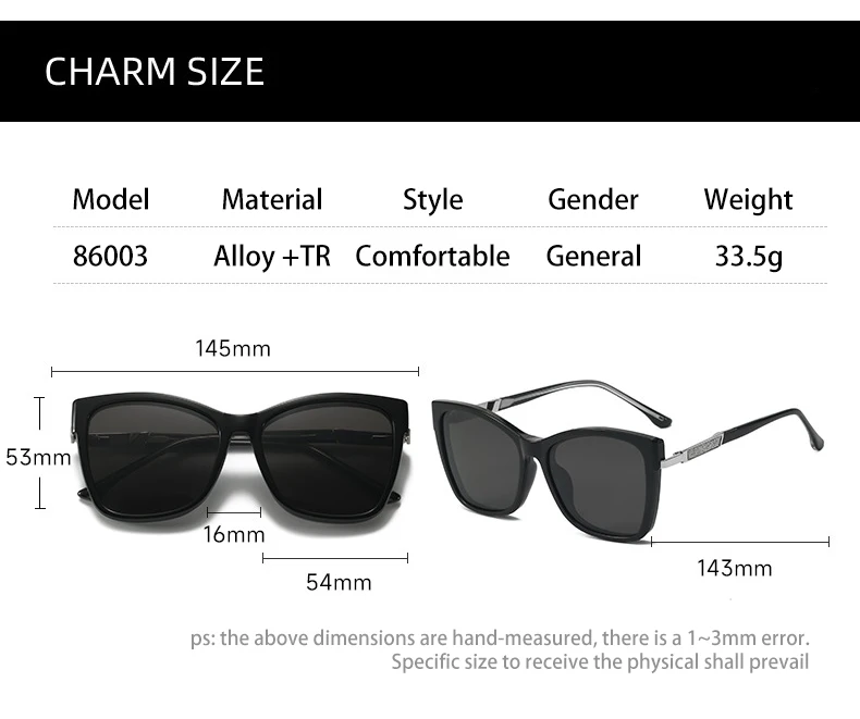 VICKY Fashion New Design TR90 Polarized Magnetic Clip-on Sunglasses Men and Women Polarized Sunglasses Optical Myopia Glasses