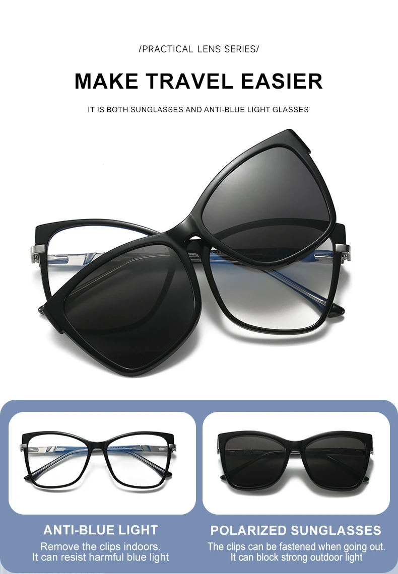 VICKY Fashion New Design TR90 Polarized Magnetic Clip-on Sunglasses Men and Women Polarized Sunglasses Optical Myopia Glasses