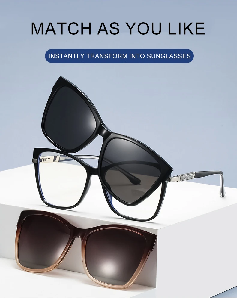VICKY Fashion New Design TR90 Polarized Magnetic Clip-on Sunglasses Men and Women Polarized Sunglasses Optical Myopia Glasses
