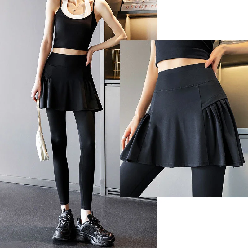 Aiithuug Side Ruched Women Tennis Skirted Leggings with Pockets Capris Yoga Leggings with Skirts Tennis Pickleball Clothing