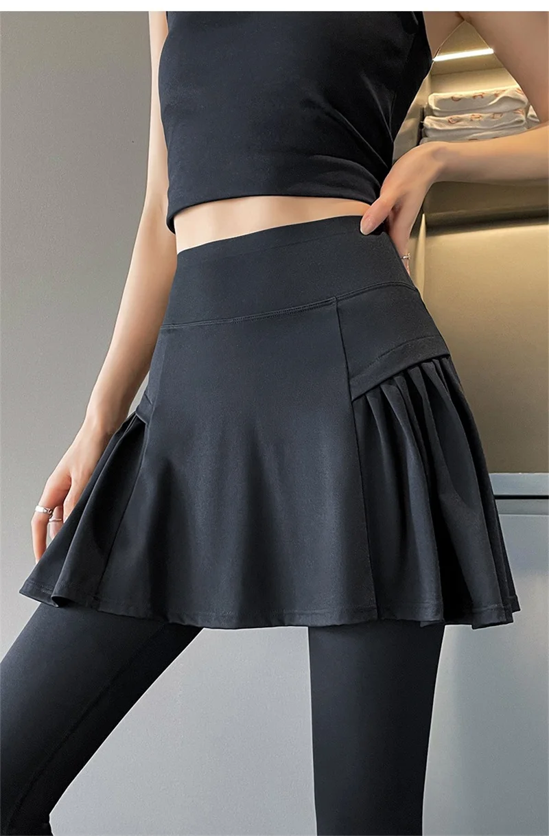 Aiithuug Side Ruched Women Tennis Skirted Leggings with Pockets Capris Yoga Leggings with Skirts Tennis Pickleball Clothing