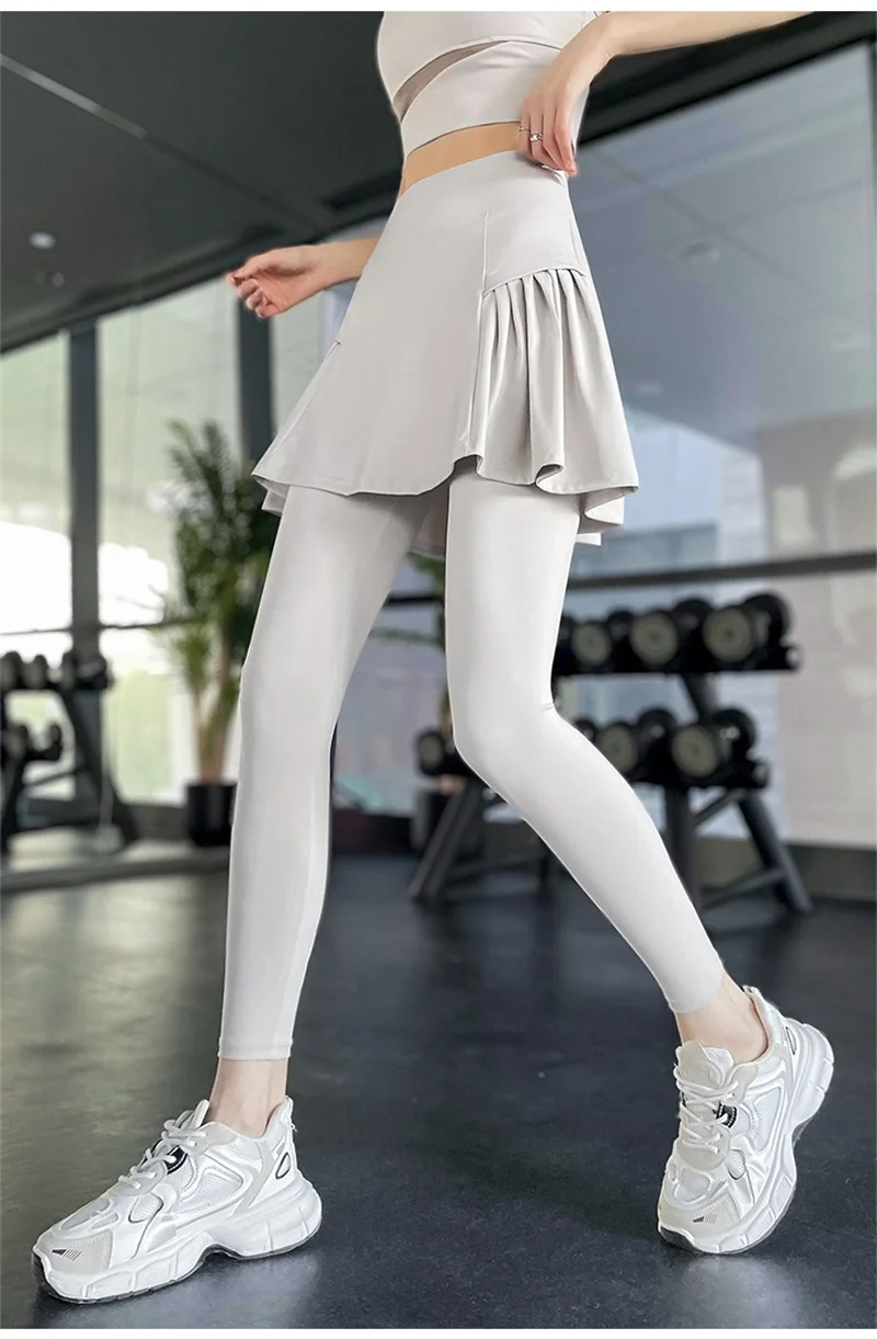 Aiithuug Side Ruched Women Tennis Skirted Leggings with Pockets Capris Yoga Leggings with Skirts Tennis Pickleball Clothing