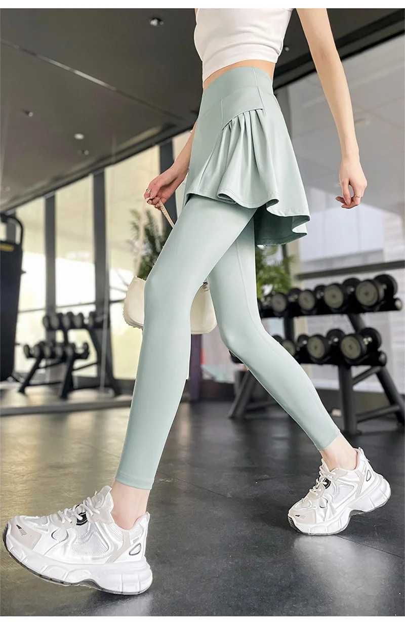 Aiithuug Side Ruched Women Tennis Skirted Leggings with Pockets Capris Yoga Leggings with Skirts Tennis Pickleball Clothing