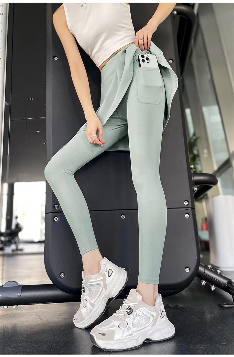 Aiithuug Side Ruched Women Tennis Skirted Leggings with Pockets Capris Yoga Leggings with Skirts Tennis Pickleball Clothing