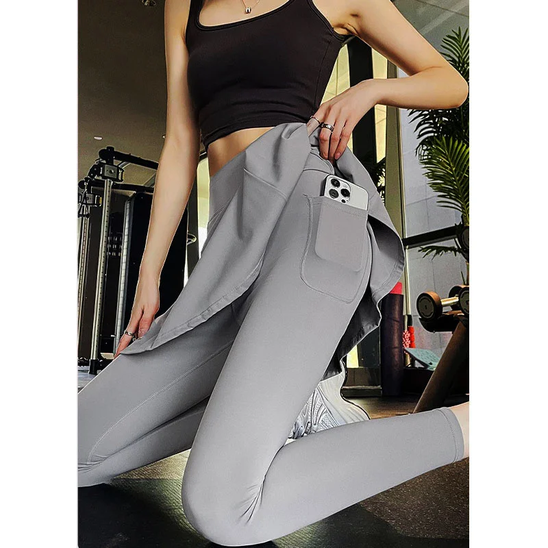 Aiithuug Side Ruched Women Tennis Skirted Leggings with Pockets Capris Yoga Leggings with Skirts Tennis Pickleball Clothing