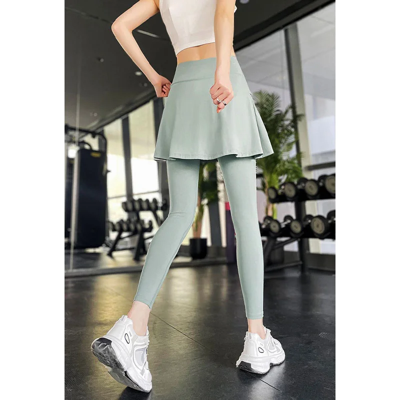 Aiithuug Side Ruched Women Tennis Skirted Leggings with Pockets Capris Yoga Leggings with Skirts Tennis Pickleball Clothing