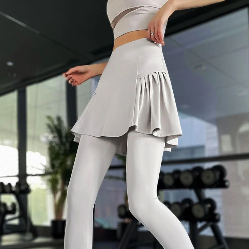 Aiithuug Side Ruched Women Tennis Skirted Leggings with Pockets Capris Yoga Leggings with Skirts Tennis Pickleball Clothing