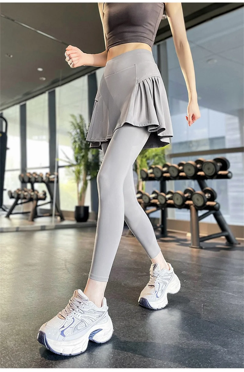 Aiithuug Side Ruched Women Tennis Skirted Leggings with Pockets Capris Yoga Leggings with Skirts Tennis Pickleball Clothing