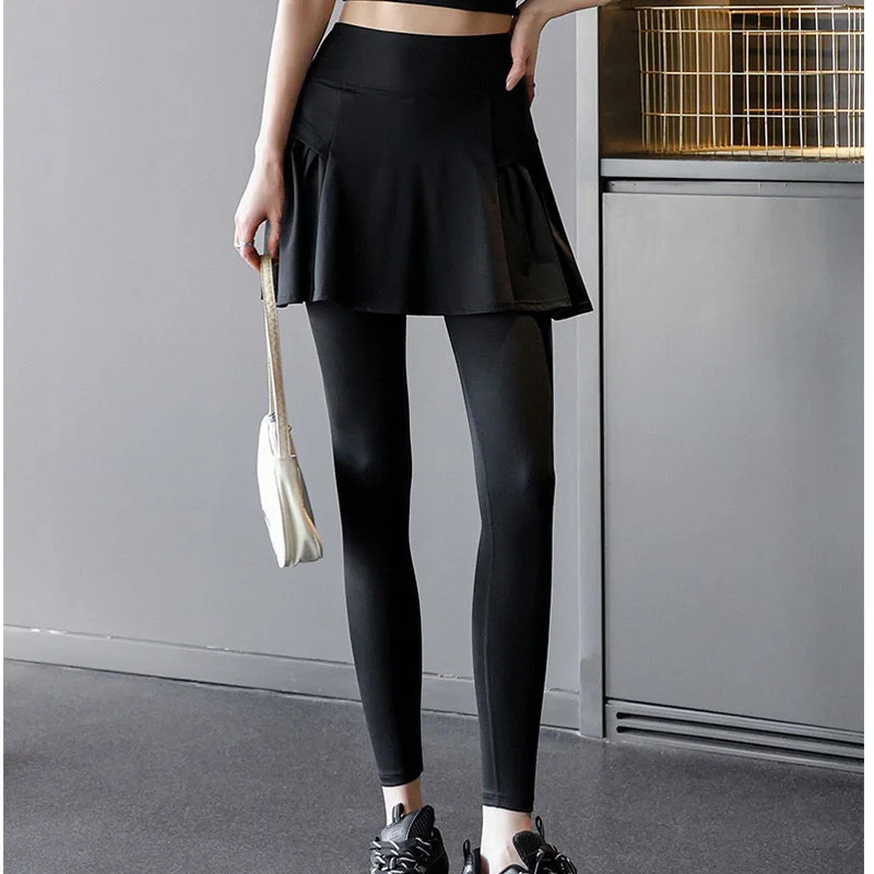 Aiithuug Side Ruched Women Tennis Skirted Leggings with Pockets Capris Yoga Leggings with Skirts Tennis Pickleball Clothing