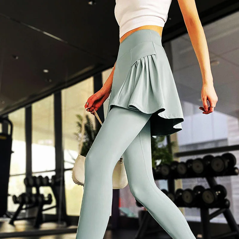 Aiithuug Side Ruched Women Tennis Skirted Leggings with Pockets Capris Yoga Leggings with Skirts Tennis Pickleball Clothing