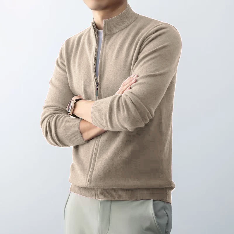 Animal Game Men's Zipper Cardigan Sweater Slim Fit Sweaters Stand Knitwear Jumper Warm Cold Blouse Zip Long Sweatcoats